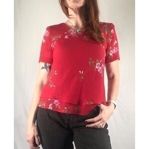 80’s/90’s Vintage ‘Koret’ Red Floral Bias Cut Top